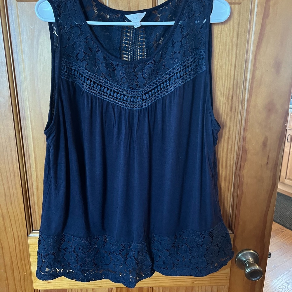 Adiva Navy Sleeveless Lace Blouse